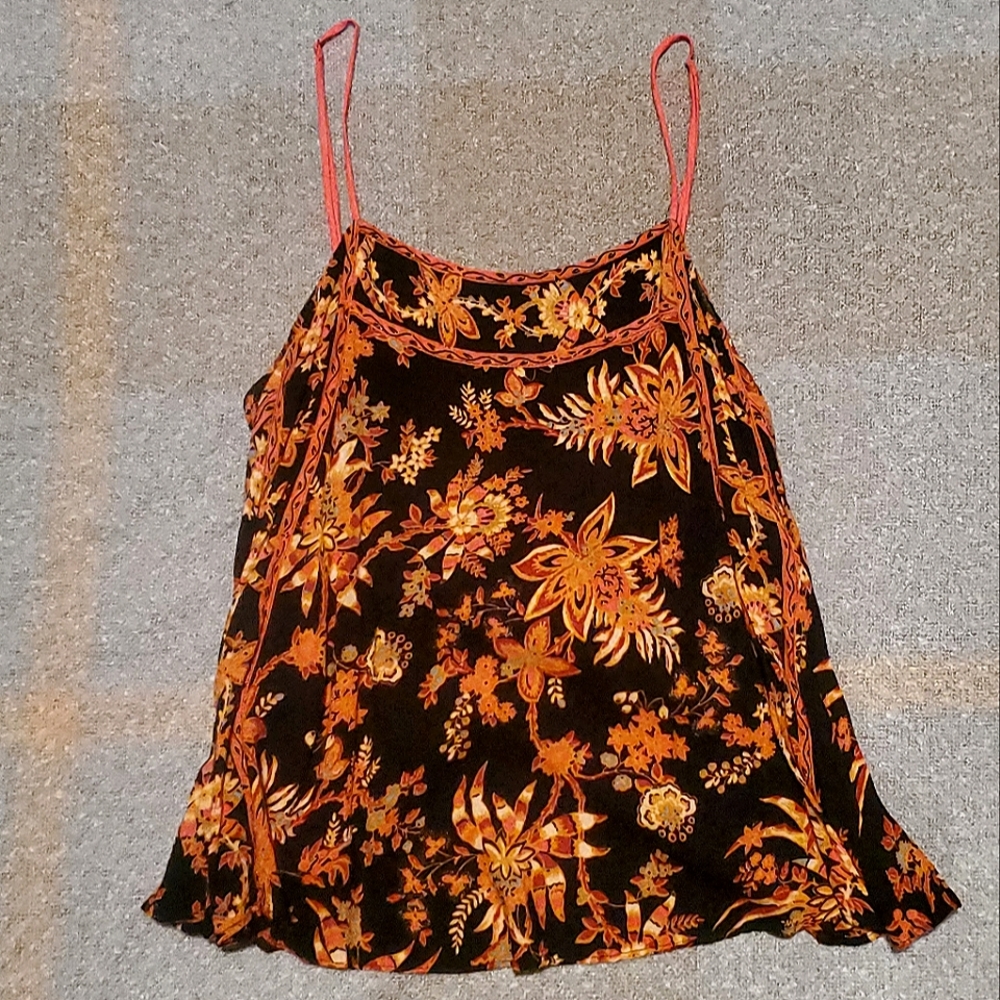 Floral Orange and Black Strap Top S Out From Under